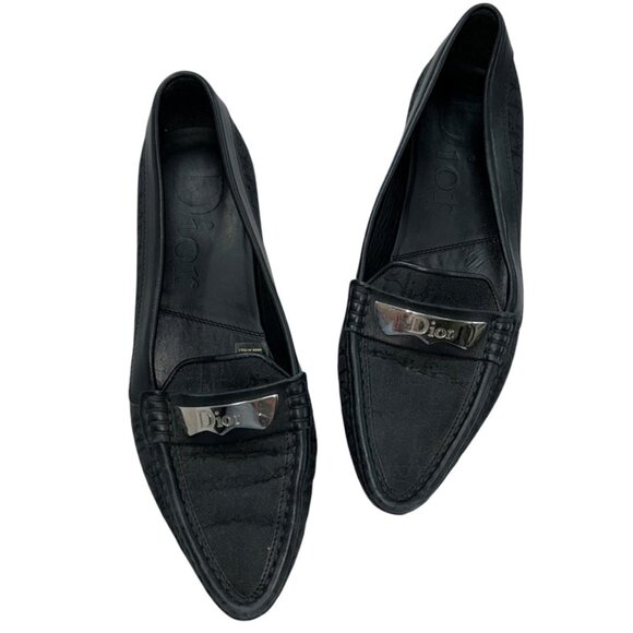 Christian Dior black Logo print Silver bar driving moccasin loafers 37 7 - Picture 1 of 7